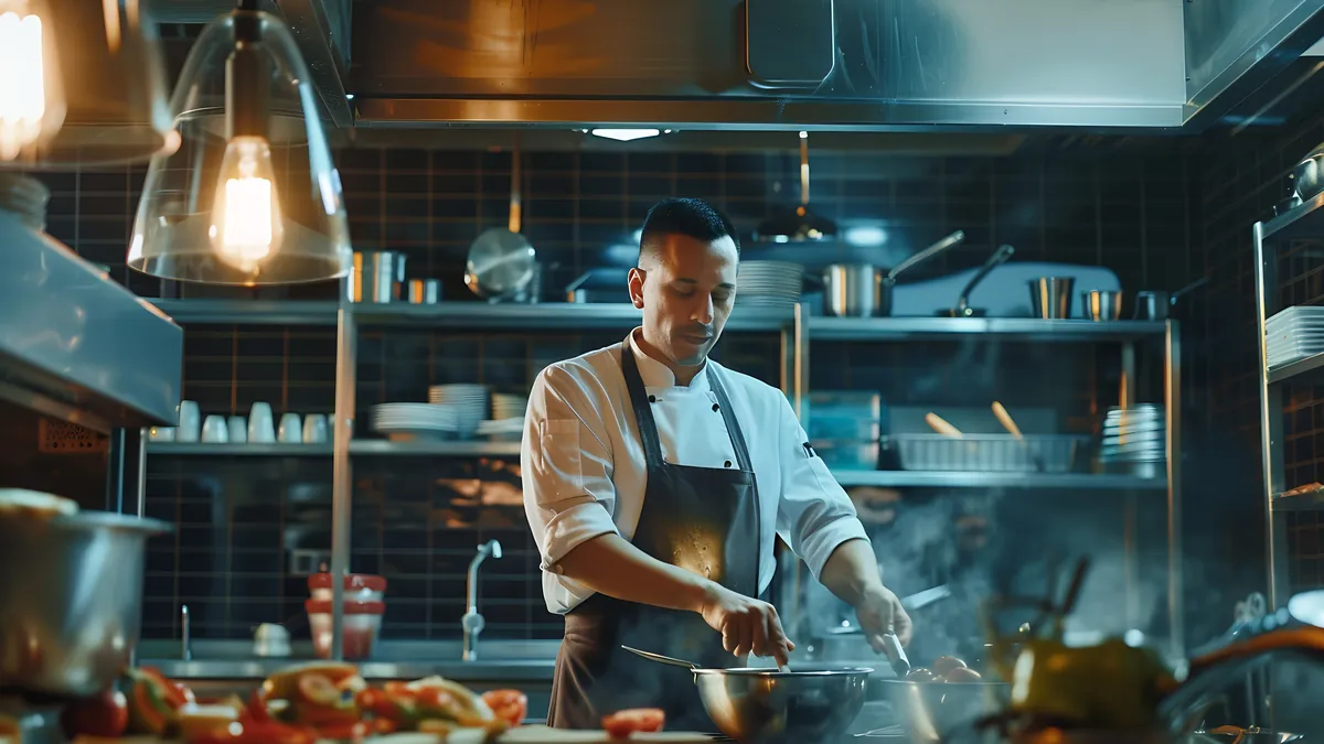 Cocina de restaurante en plena hora de servicio